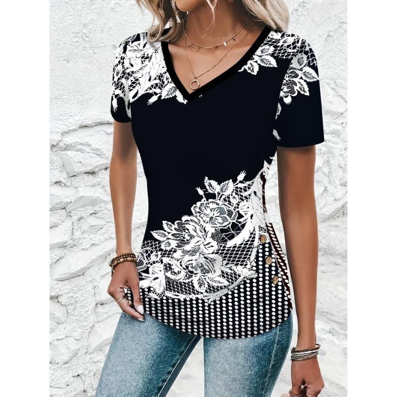 Elegant directional women s V-neck short sleeves S