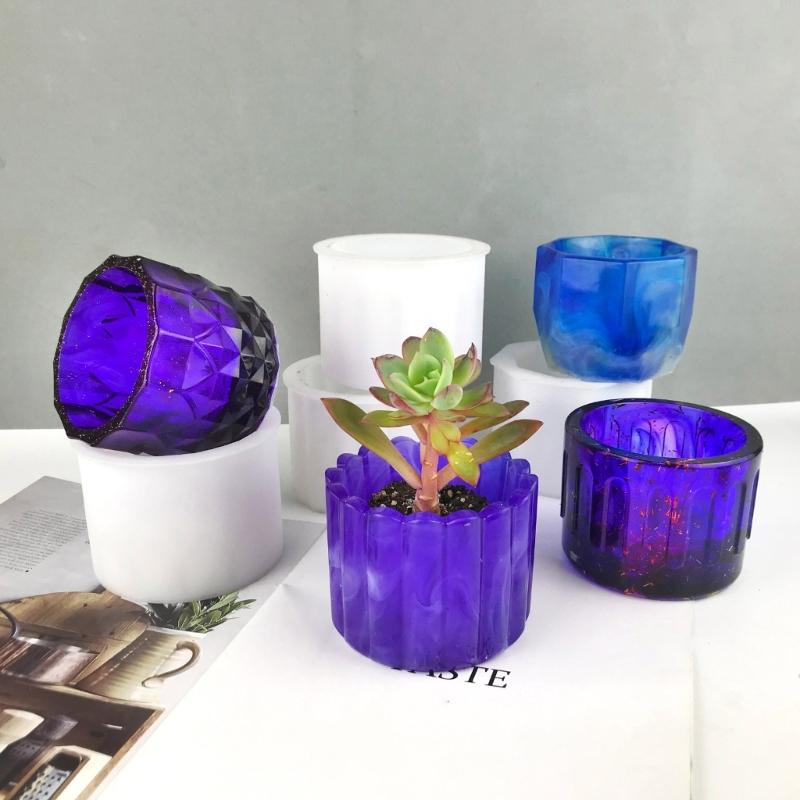 4Pcs Silicone Moulds for Concrete Flower Pots Cement Plant Pot Resin Molds Vase Mould Craft Garden Decorating Tools