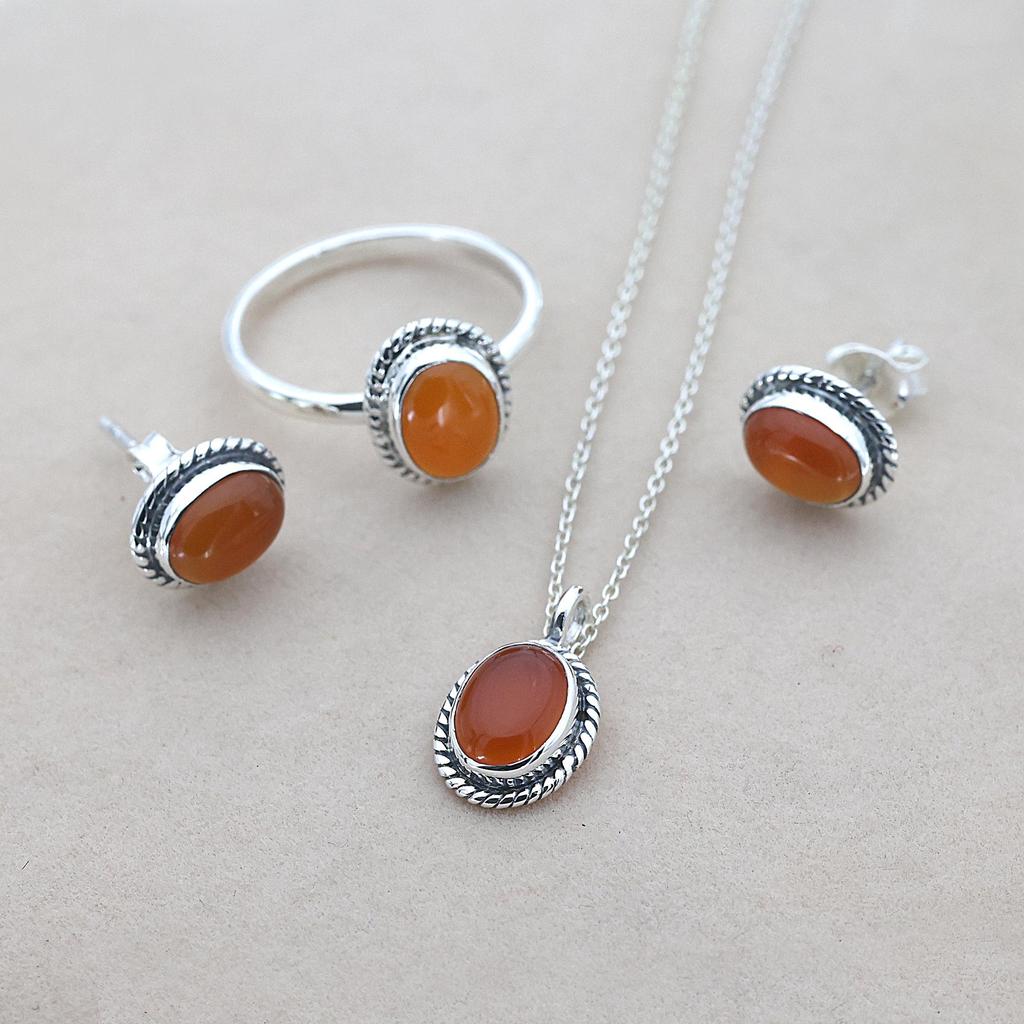 Conjunto de Joyería de Cornalina, Joyería de Plata, Joyería Hecha a Mano, Regalo de Cumpleaños