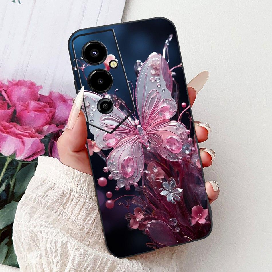 Für Tecno Pova 4 Pro Pova4 Elegantes Blumiges Katzen Handyhülle Für Tecno Pova 4 4Pro LG8n LG7n Klare TPU Silikon Weiche Hüllen Stoßfänger