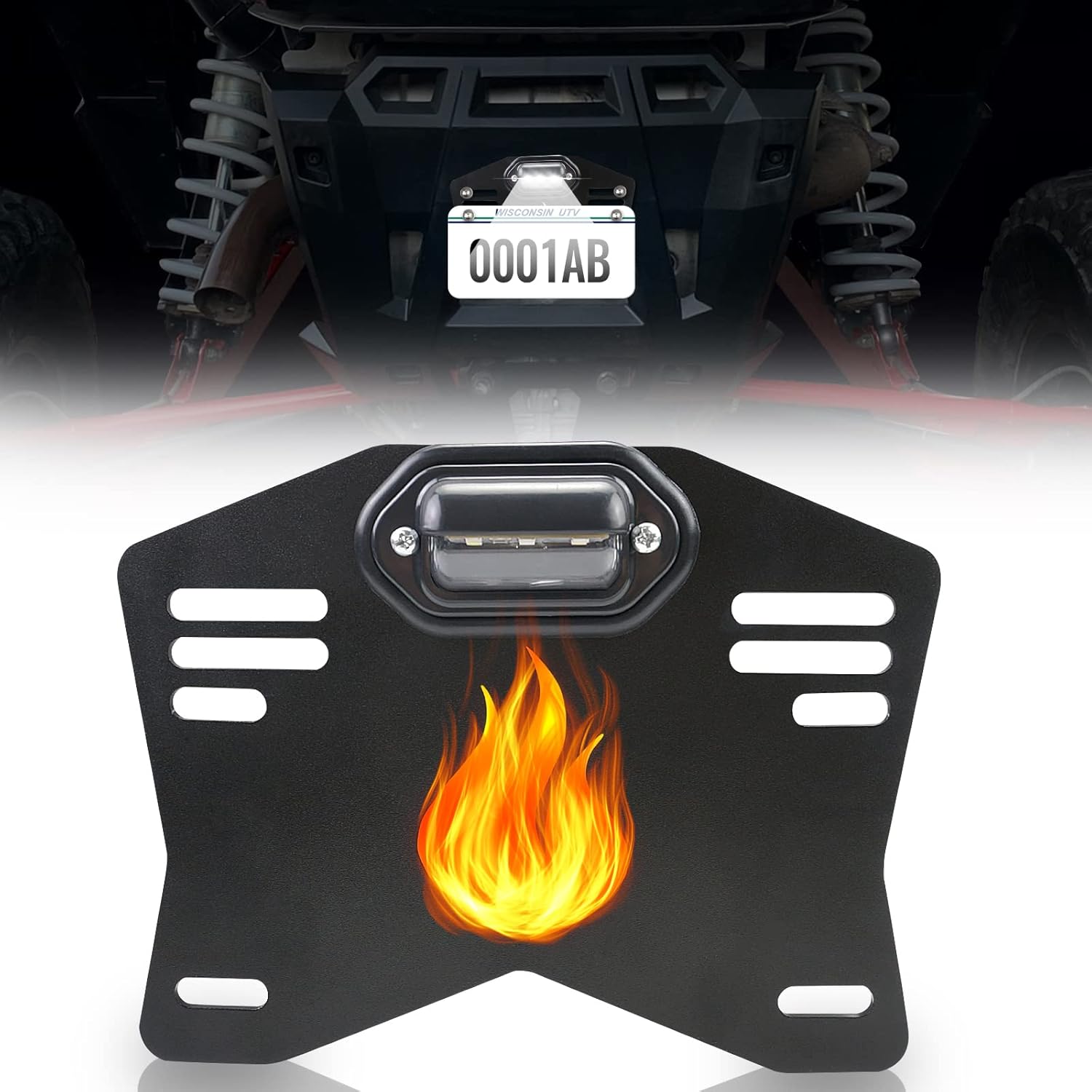 Starknightmt UTV License Plate Holder With Light, Universal Lighted License Plate Mount Bracket Compatible With Polaris Ranger RZR Can Am X3 Defender