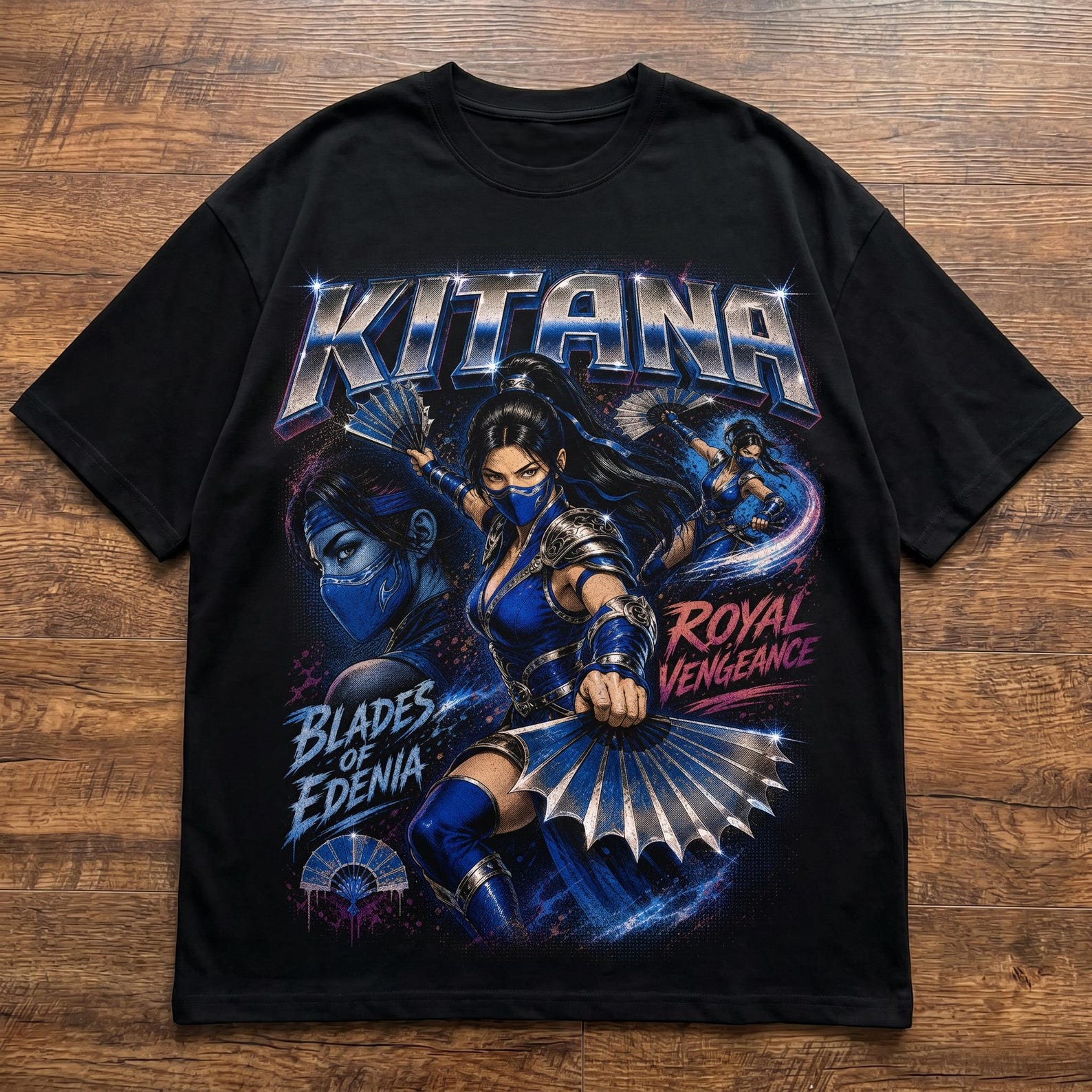 Kitana Royal Vengeance Loose Drop Shoulder Tee, Mortal Kombat Inspired Graphic T-Shirt 4XL
