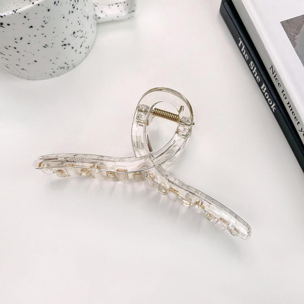 Korean Style Semi-Circular Transparent Hair Clip for Women's Updos - High-End Hollow Shark Clip