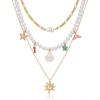 3Pcs/Set Bohemian Starfish Sun Fishtail Pearl Necklace For Women Summer Beach Layered Jewelry Gift