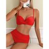 Set Bikini Turcoaz cu Răsucire în Față și Talie Înaltă cu Bretele Subțiri și Volane - Costum de Baie din Două Piese
