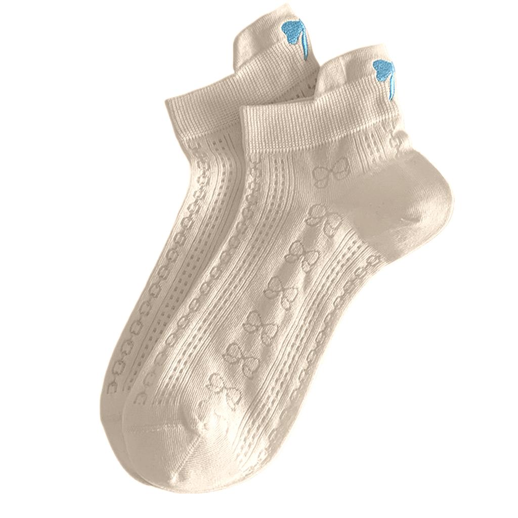 Women Japanese Embroidery Bowknot Short Boat Socks Hollow Out Cotton Comfortable Breathable Mesh Low Cut Ankle Socks