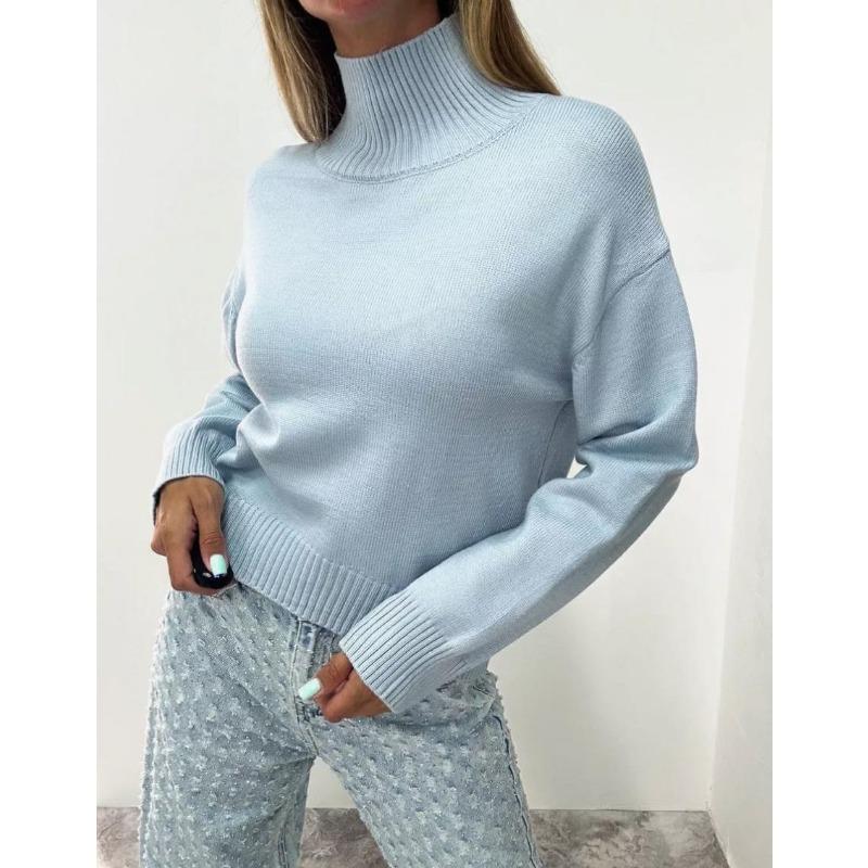 TIFICY Women's Fashion Casual Fall Winter Solid Color Print Long Sleeve High Neck Sweaters