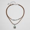 Bohemian Multi-layer Necklace with Turquoise Pendant and Denim Hat on Suede Chain for Women