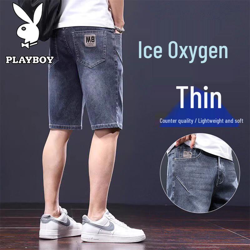 Playboy Men s Casual Knee-Length Denim Shorts 38