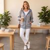 Women's Loose Fit Hooded Denim Cardigan Jacket with Trendy Patchwork for Casual Wear