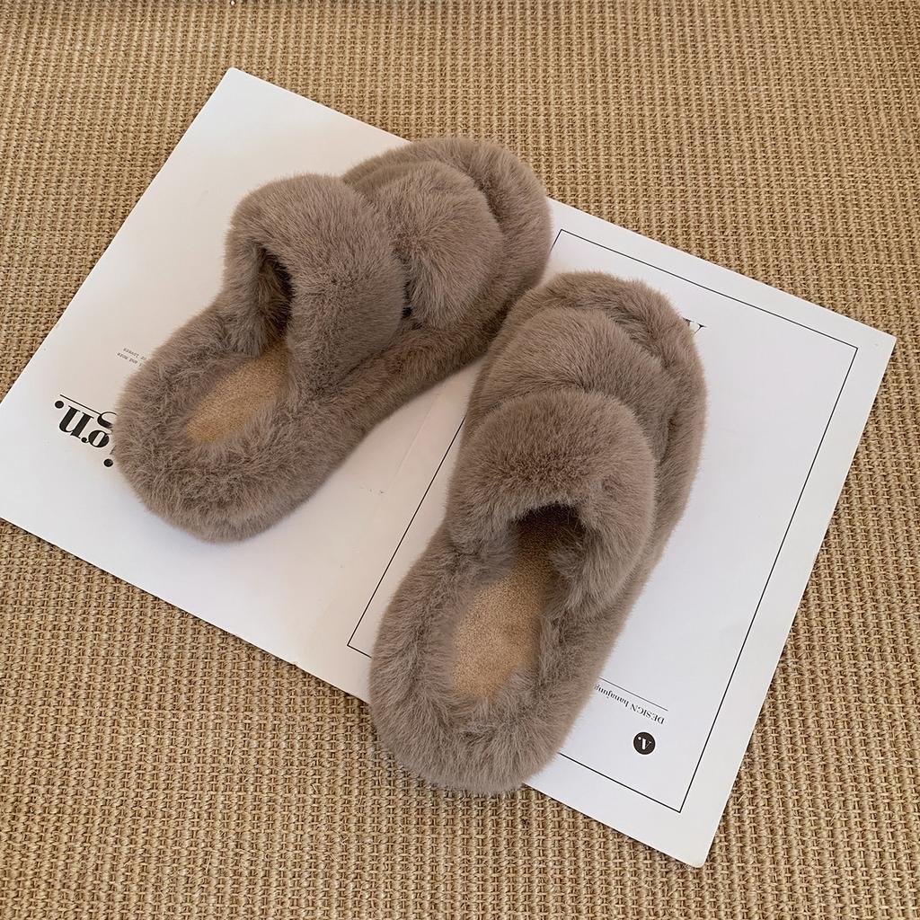 Popular Internet celebrity black French thick-soled fluffy slippers women's 2025 new autumn and winter outer wear with skirt soft-soled cotton mop