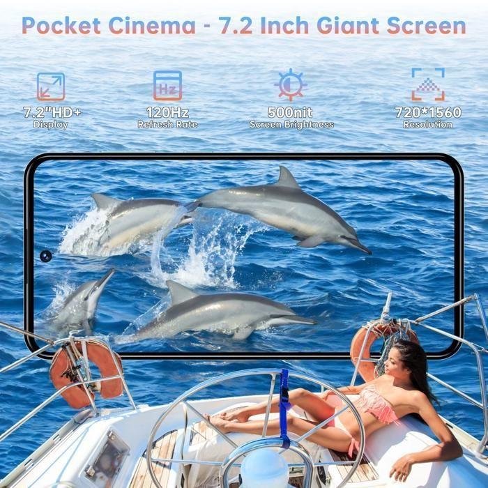 OUKITEL C68 Telephone Portable 24Go+512Go Écran 7.2" 120Hz 6000mAh Smartphone Android 15 64MP+8MP Double SIM 4G/Face ID/NFC Jaune