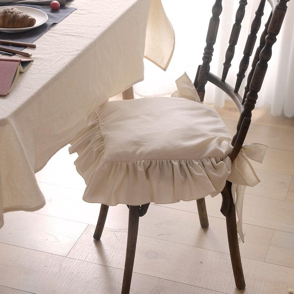 with Ties Ruffled Chair Cover Soft Chair Slipcover Chair Cushion Covers  Kitchen Chair 15.75x15.75 in бежевый
