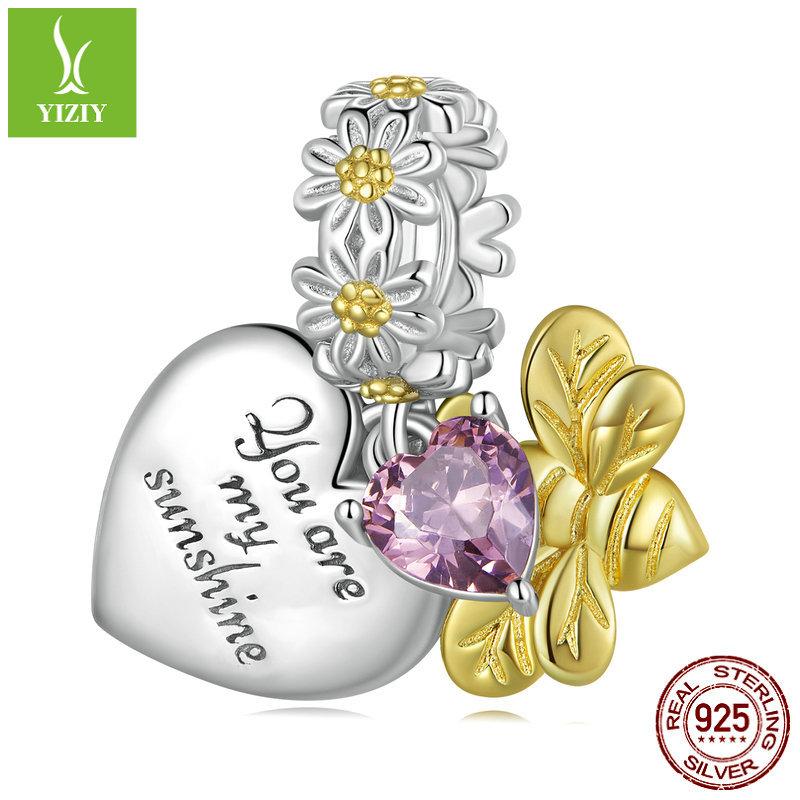 

Позолоченный браслет-подвеска «Маргаритка и пчела» DIY из бисера, с пуговицей-цветком, аксессуары-подвески из стерлингового серебра S925