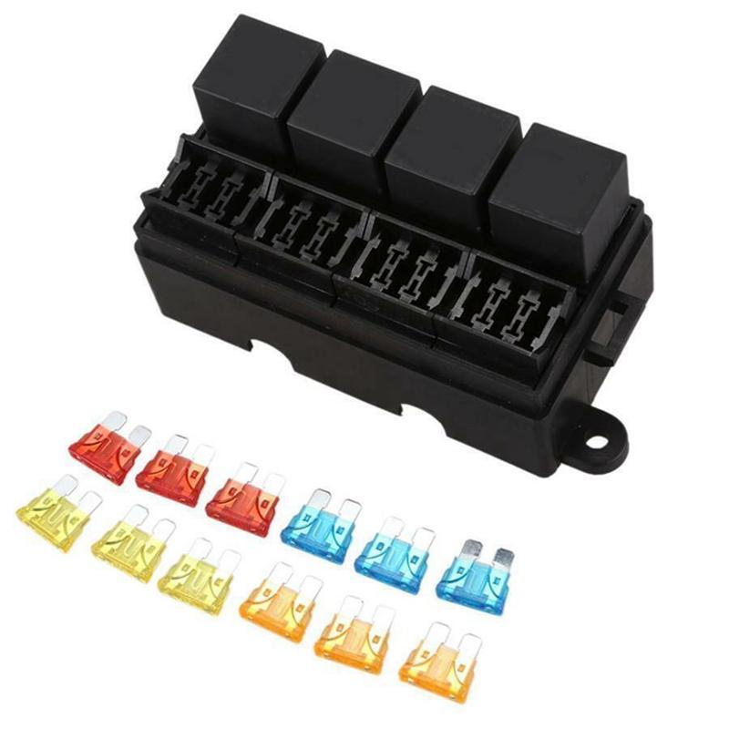 12 Way Relay Fuse Block Holds Universal Waterproof Fuse Relay Box Spare Parts With 5 Relays And Metallic Pins Spade Terminals