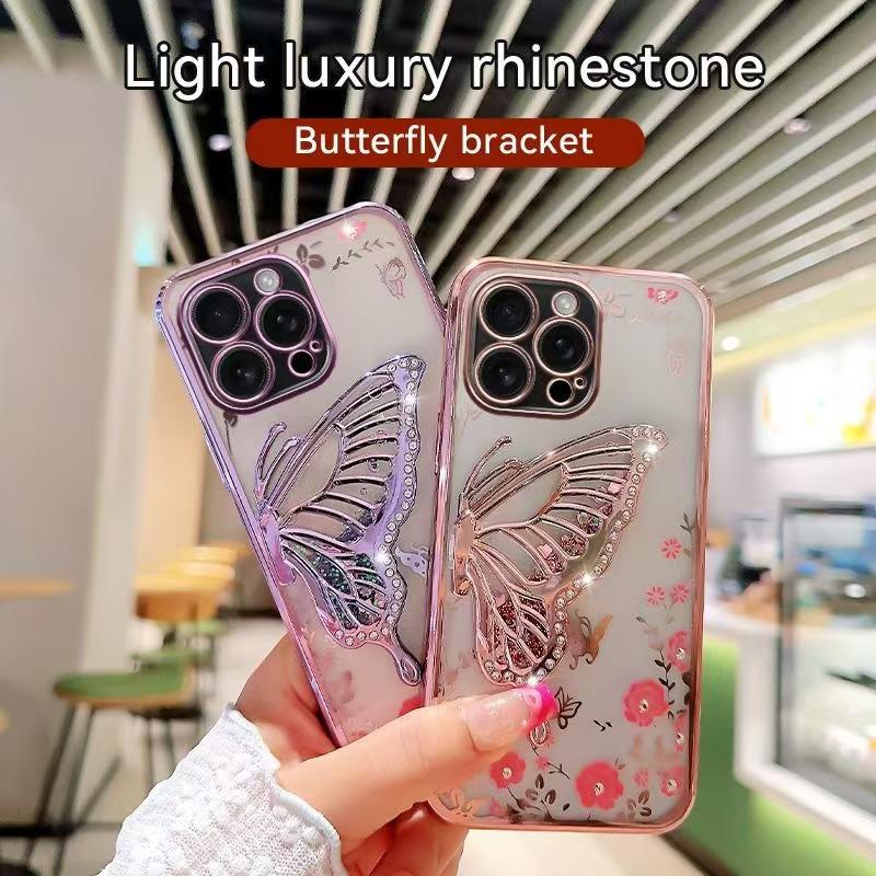 Applicable To Apple 16pro Secret Garden Mobile Phone Case Butterfly Glitter Powder Stand IPHONE15 Transparent Protective Case I14