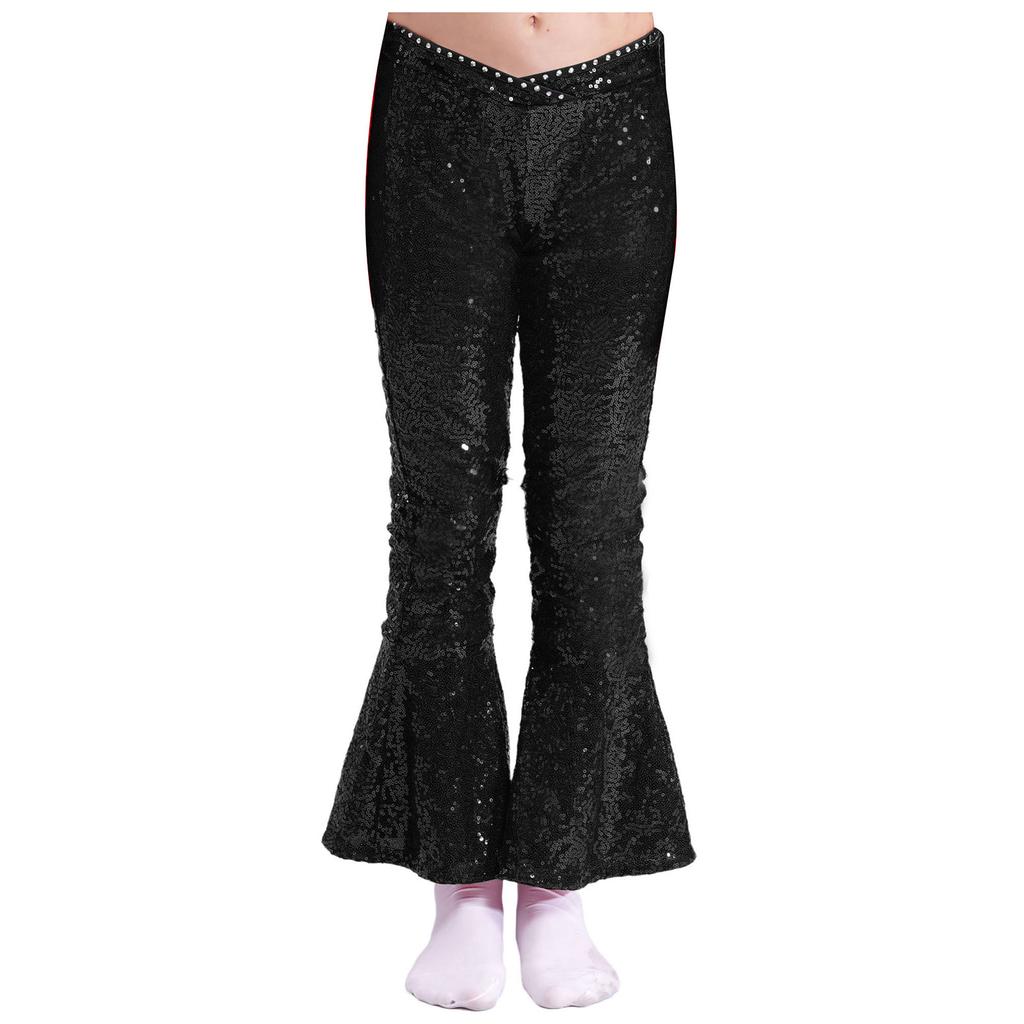 Dívčí taneční kalhoty třpytivé zdobené kamínky flitry zip rozšířený lem soutěžní kalhoty
