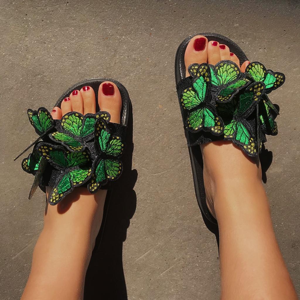 Women Summer Butterfly Slippers Fashion Craft Embroidery Three -Dimensional Butterfly Sandals And Slippers Beach Shoes Flip Flops