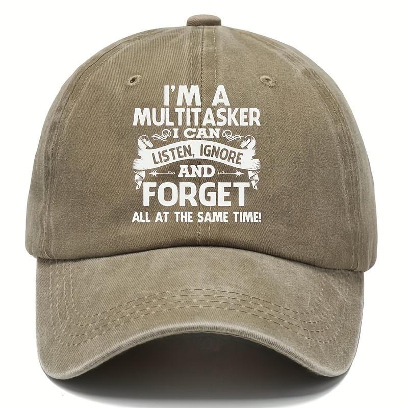 Multitask I Can Listen Ignore And Forget Baseball Cap Funny Quote Distressed Denim Style Casual Hat Unisex