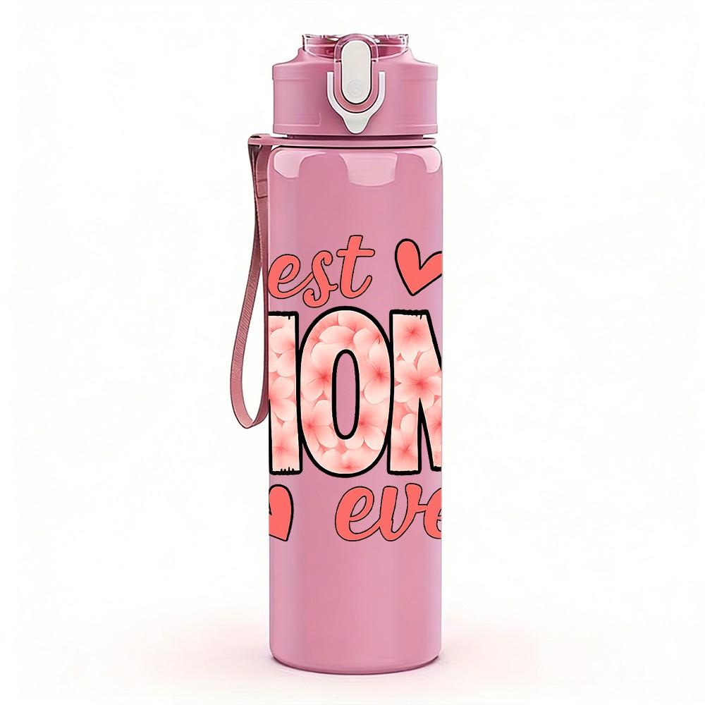 1PC Best Mom Ever Letter 750ml Color Plastic Sports Water Bottle Leakproof Flip Straw Lid Suitable for Sports Office Home Use