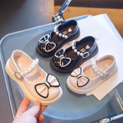 Girl's Black British Style Leather Shoes Bottom Super Soft Princess Mary Jane Performance Shoes