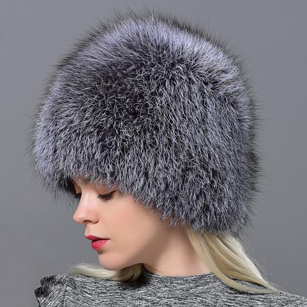 Winter Fur Hats for Women Natural Arctic Fox Fur Warm Thick Knitted Fashionable Stylish Girls Outdoor Snow Skull Beanie Hat