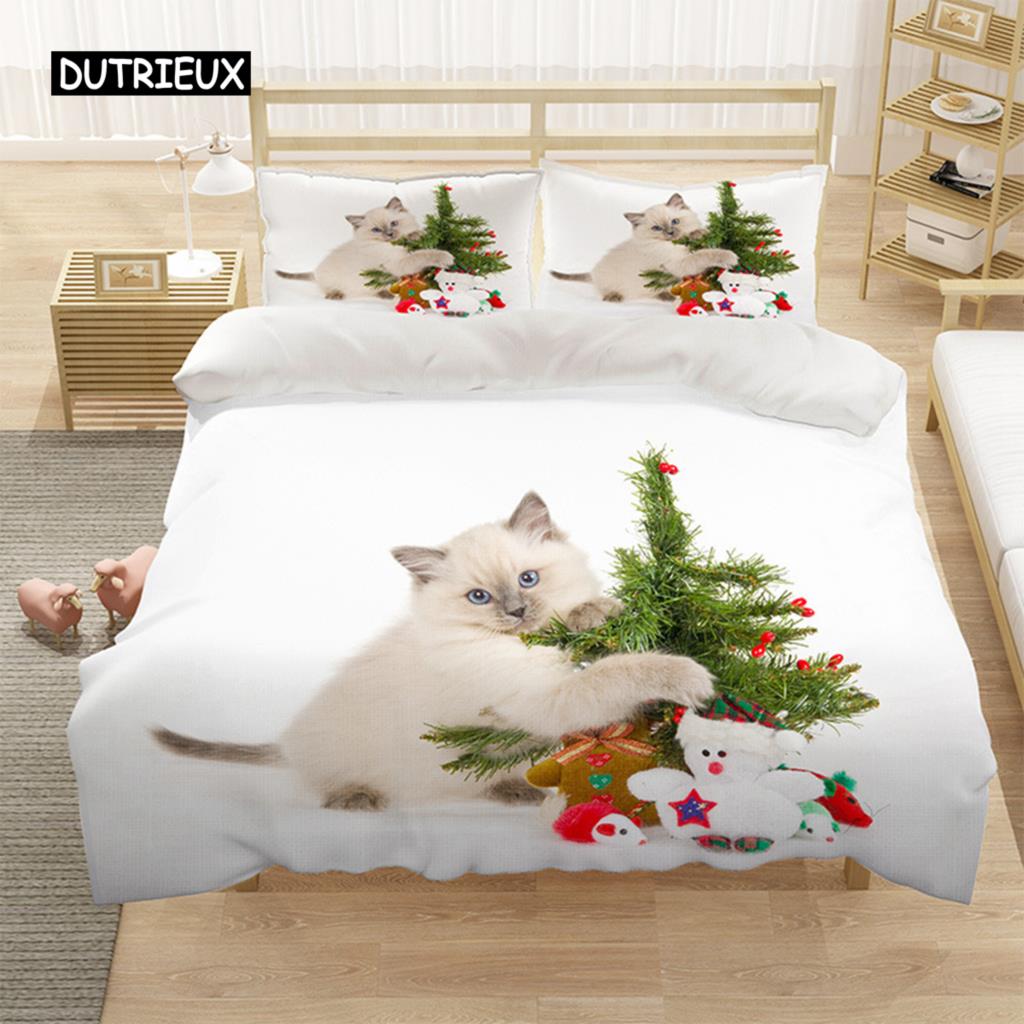 Liebliches Haustier Katzenbettwäsche-Set, Tierdruck Bettbezüge Einzel Doppel King Queen Größe Bettdeckenbezug, Kätzchenmuster Steppdeckenbezug