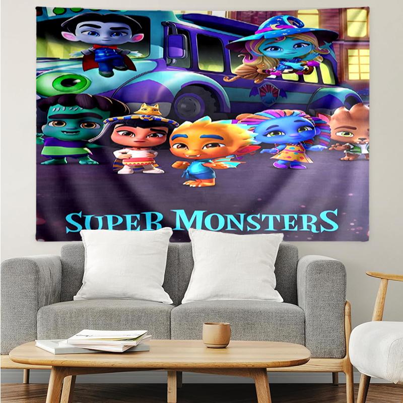 Super-Monsters Print Tapestry, Backdrop, Easy Setup, Ideal for Bedroom, Office & Living Room, with Aesthetic Wall Hanging Decor.