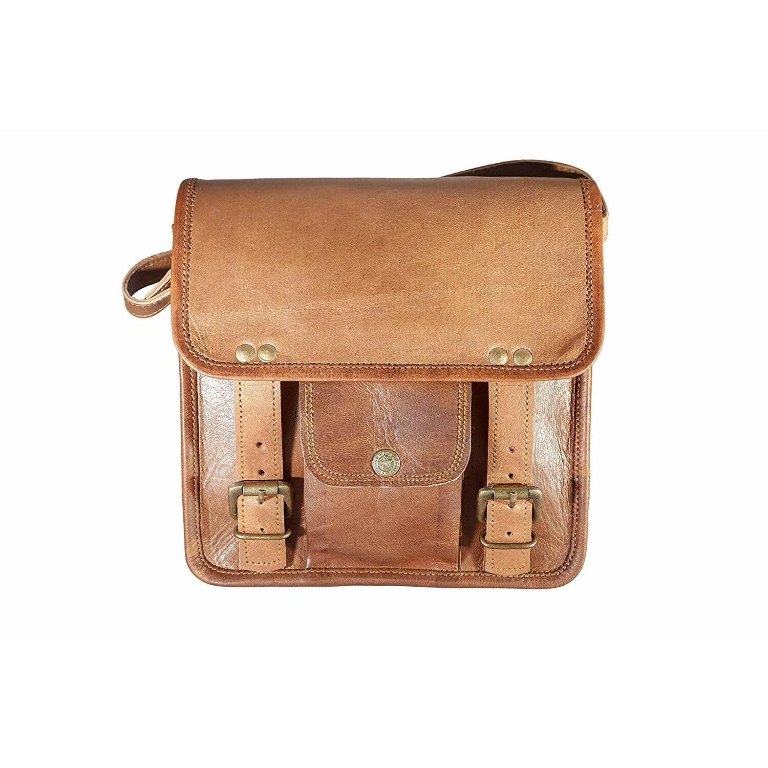 

Новая мужская винтажная коричневая сумка-мессенджер из натуральной кожи, сумка-портфель через плечо для книг 11 x 9 x 3 in