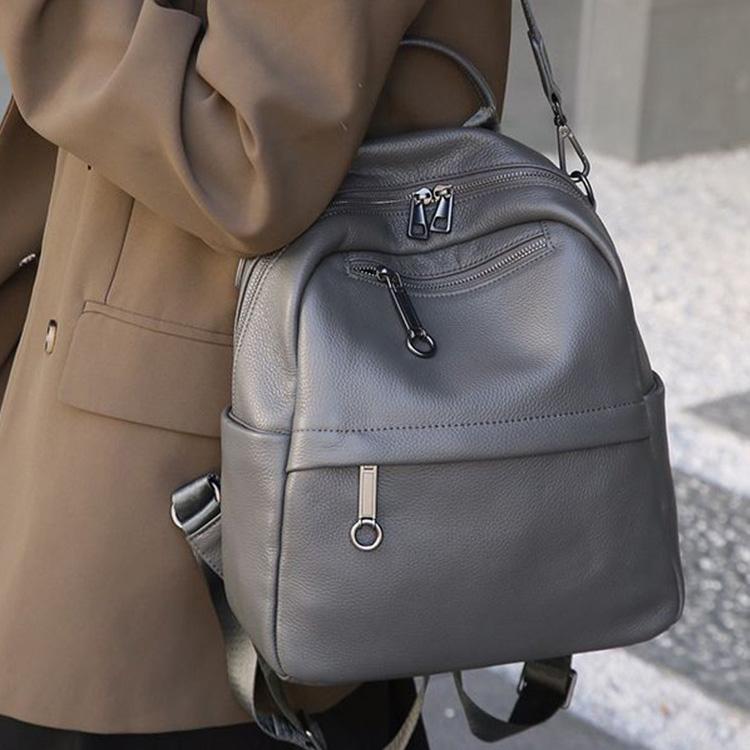 Premium Cowhide Leather Backpack for Ladies - Multi-pocket Casual Backpack