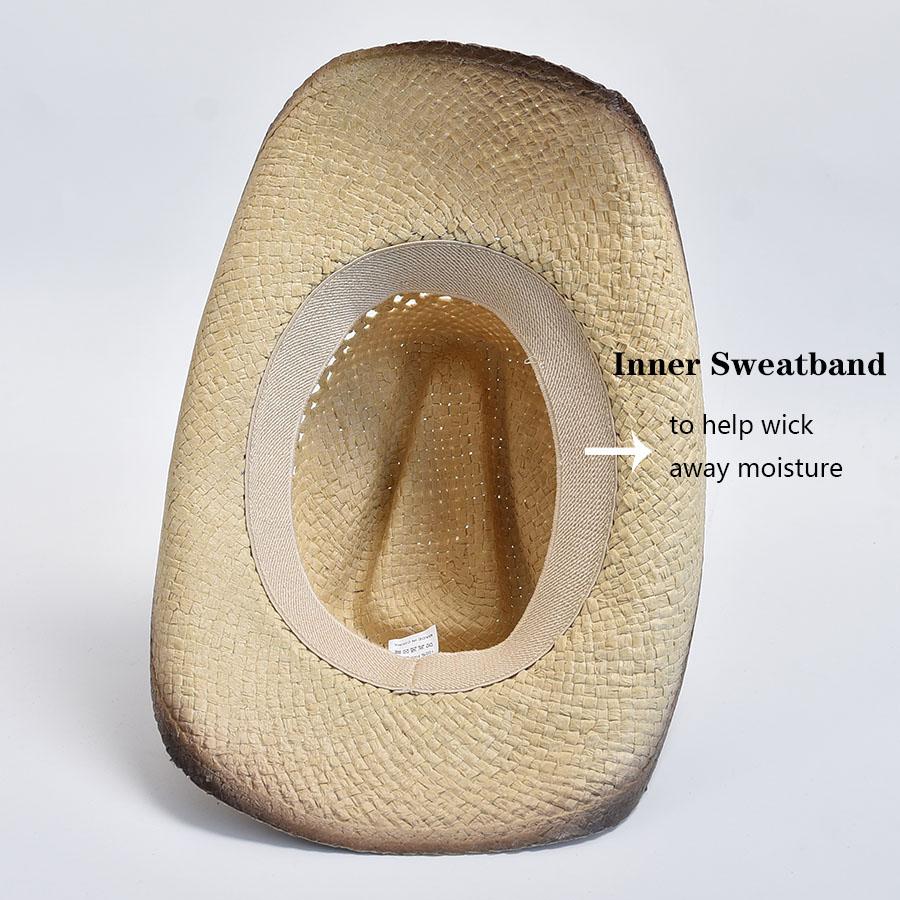 Natural Straw Western Cowboy Hat for Women Men Summer Curling Brim Beach Sun Hats Shapeable Straw Hat
