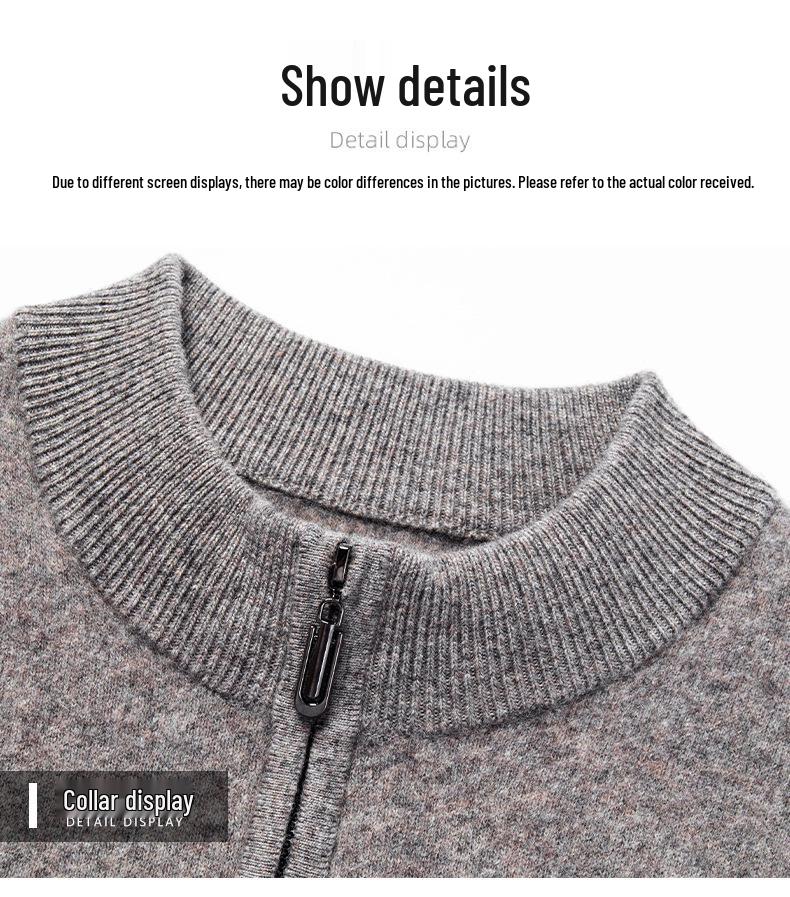 2025 Men's High-Grade Yak Wool Zipper Sweater - Solid Color, Autumn/Winter Knit Base Layer