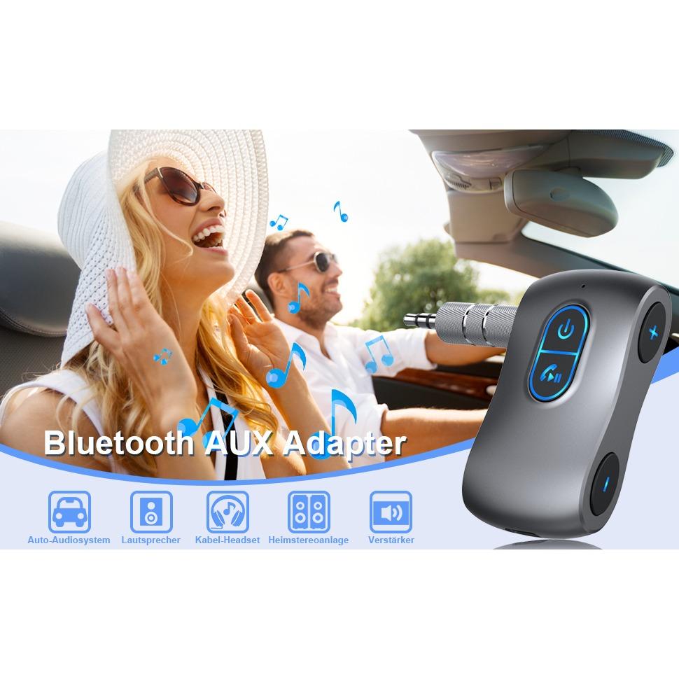 Wireless 5.0 Aux Bluetooth Adapter Car with Hands-Free Calls,Supports TF Card,Dual Connection,Receiver for Car,Headphones and Home Stereo Systems