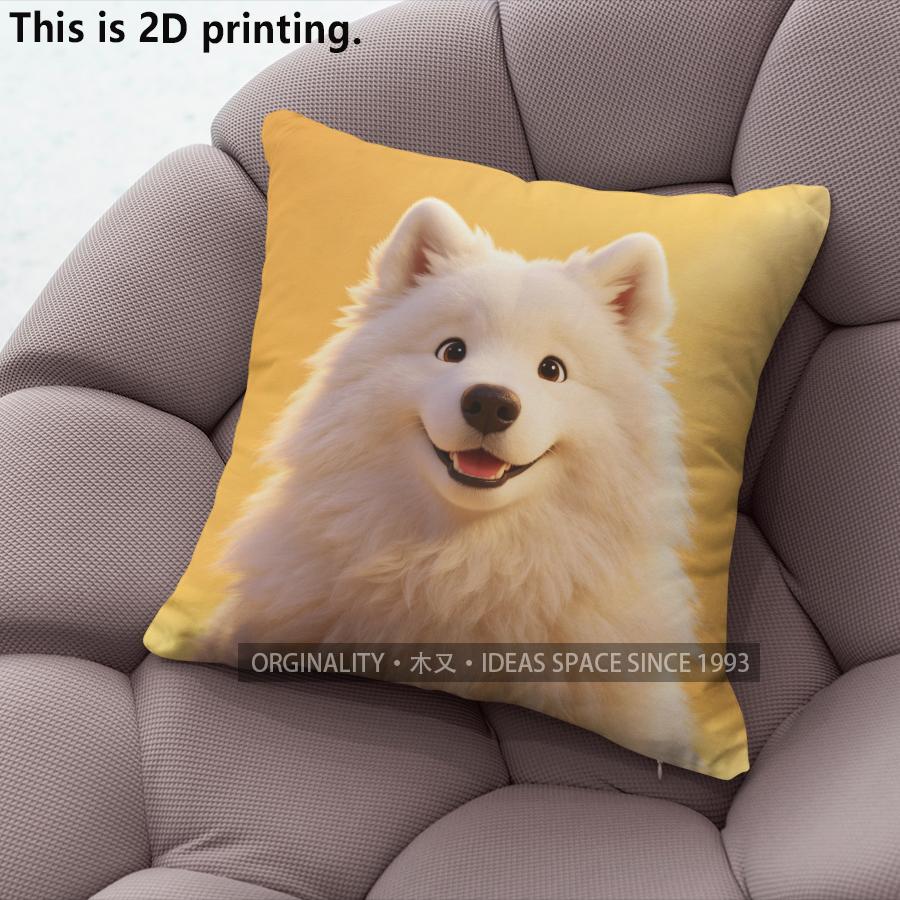 Cute Samoyed Dog Print Throw Pillow Covers Pattern Cushion Cover Suitable For Sofa Bedroom Car Pillow Cover