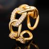 Huitan Luxury Lady Gold Color Opening Ring Chain Design Fashion Wedding Accessories for Party Versatile Elegant Shiny CZ Zircon