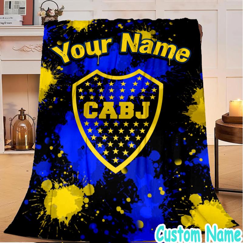 Custom Name Boca FC Crest Design Flannel Blanket Seasonal Universal Blanket For Indoor/outdoor, Perfect For Bedroom Sofa birthday gifts