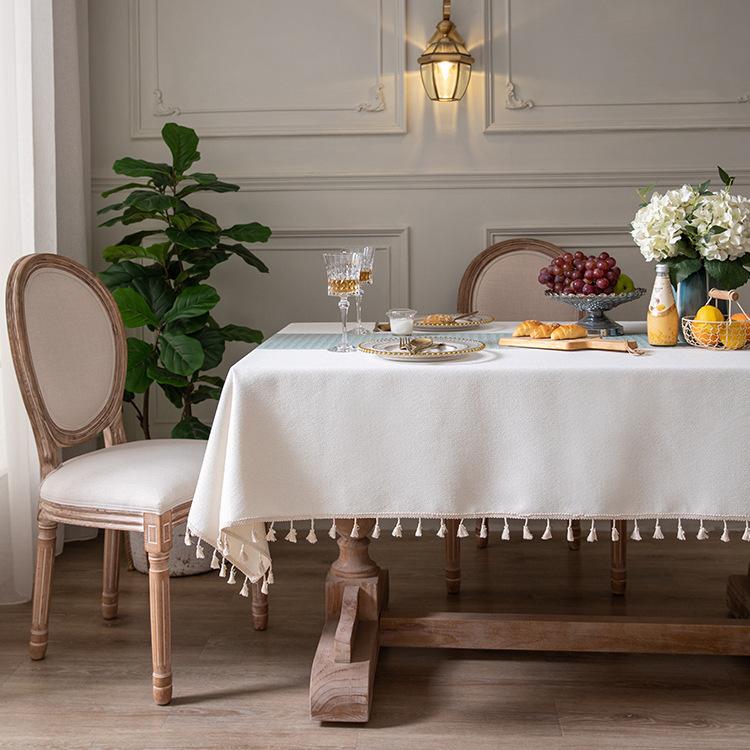 All Polyester Color Woven Jacquard Thousand Bird Grid Fringed Tablecloth Rectangular Coffee Table Dining Table Cloth Cover Lace