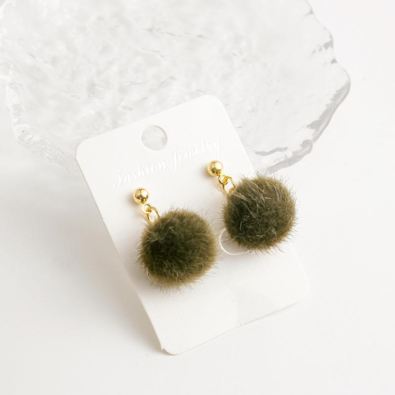 E259 Korean-Style Autumn/Winter Furry Ball Earrings - Cute Candy Color