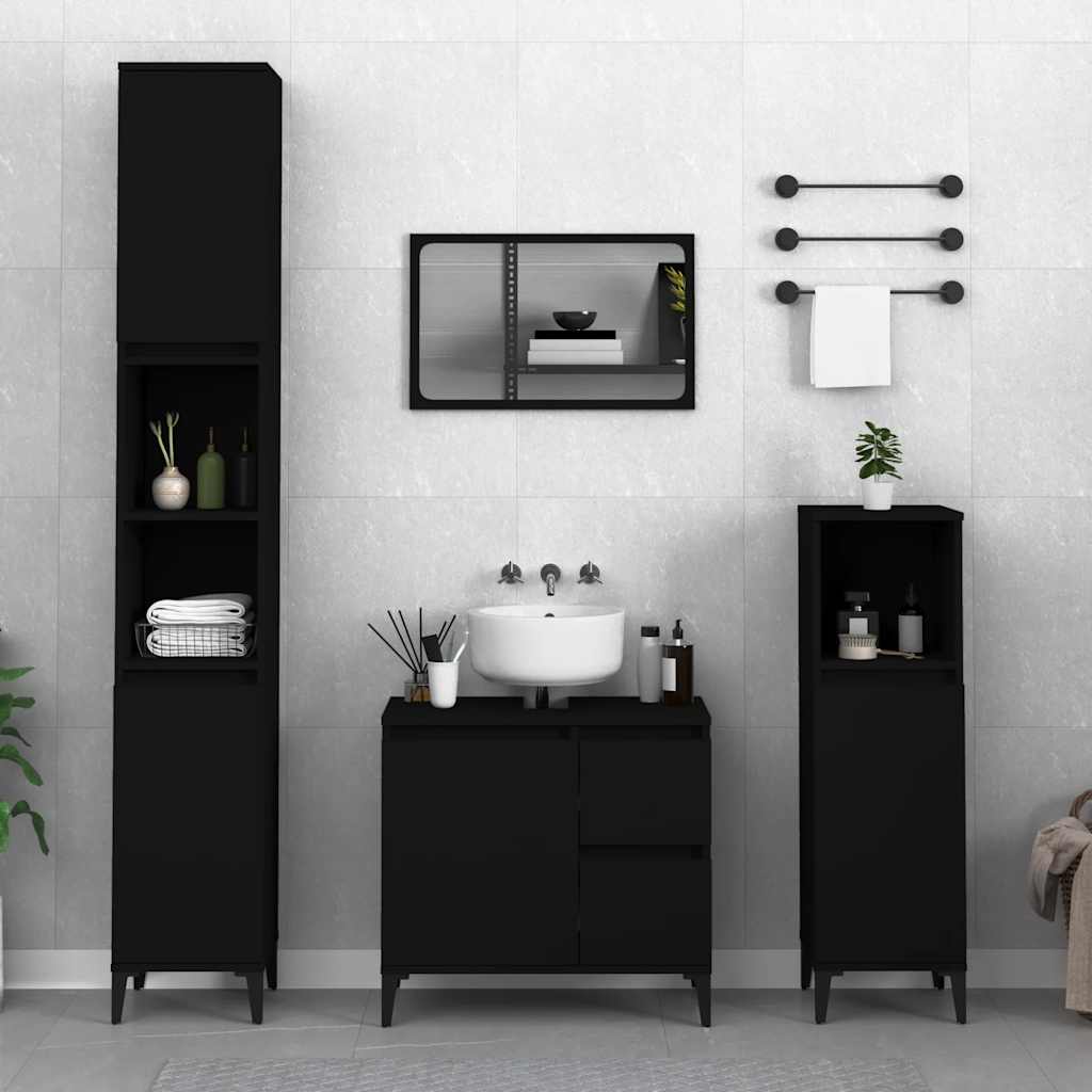 Schrank unter dem Waschbecken, 2 Schubladen, schwarzes dreieckiges Stativ, 65x33x60 cm