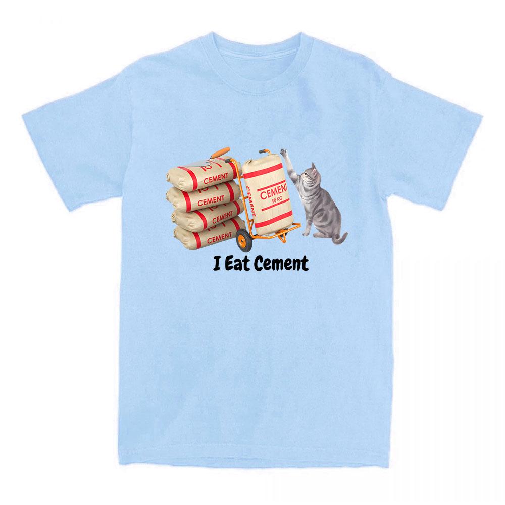 Cartoon Cat Graphic T-shirt I Eat Cement Letter Printing Tshirts Short Sleeve Casual Female T Shirt Unisex Streetwear Loose Tees