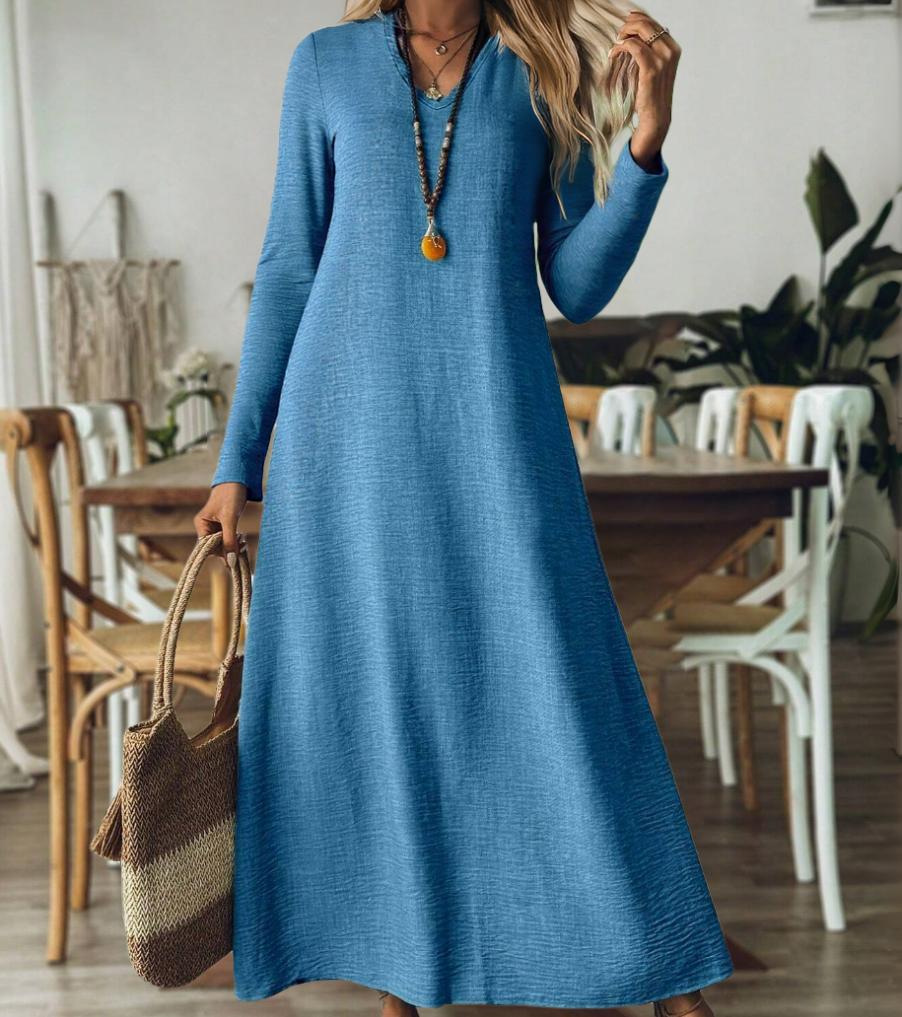 2025 Autumn/Winter Elegant European & American Solid Color Long Sleeve Slimming Maxi Dress