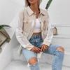 Women Elegant Lace Spliced Polo Collar Long Sleeve Loose Commute Blouse Shirt Jacket