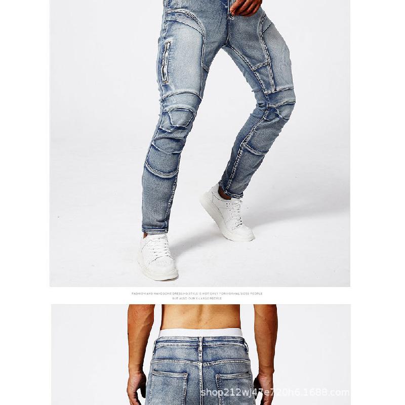 Jeans in stile motociclista da uomo, moda street europea, jeans skinny elasticizzati slim-fit, jeans dritti da uomo