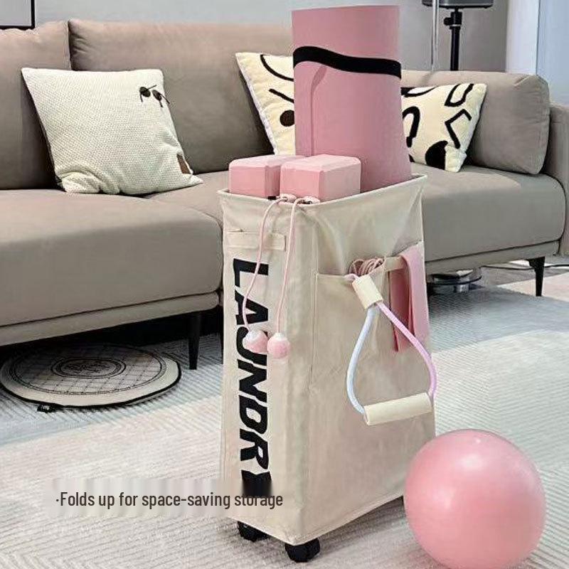 Foldable Oxford Cloth Storage Basket with Wheels - Yoga Mat & Laundry Holder for Bedroom Crevices