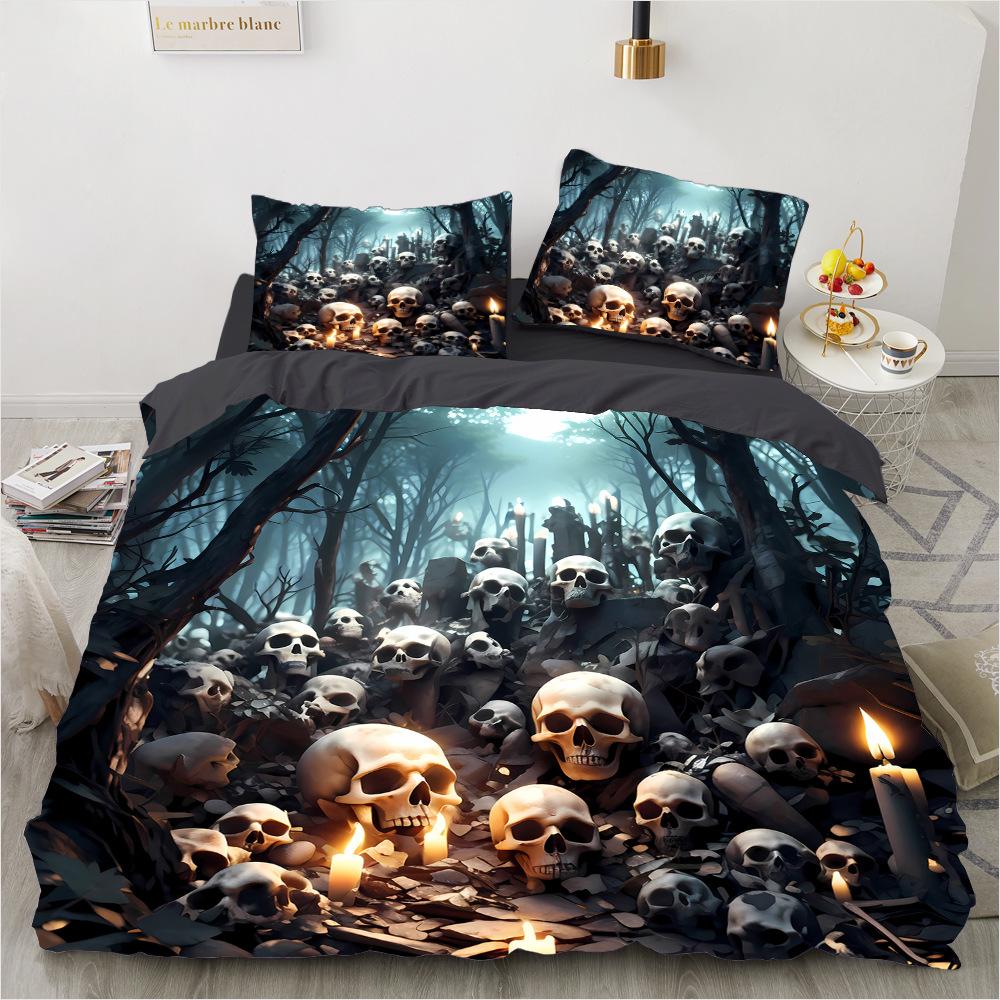 Halloween-Bettwäsche-Set mit 3D-Druck, Fledermaus-Schädel-Kürbis-Motiv, weichem Bettbezug (Kingsize, Queensize, Einzelbettgröße), Halloween-Geschenk, Schlafzimmerdekoration