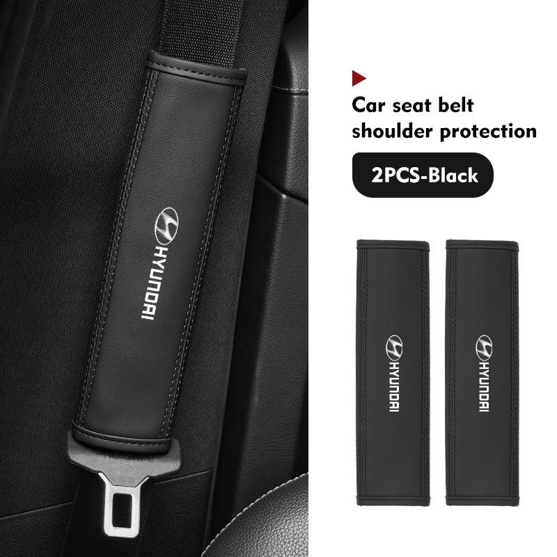 For Hyundai 1Pcs Nappa Leather Seat Belt Shoulder Cover Protection Pads Creta SantaFe Kona Genesis Equus Coupe Azera ioniq