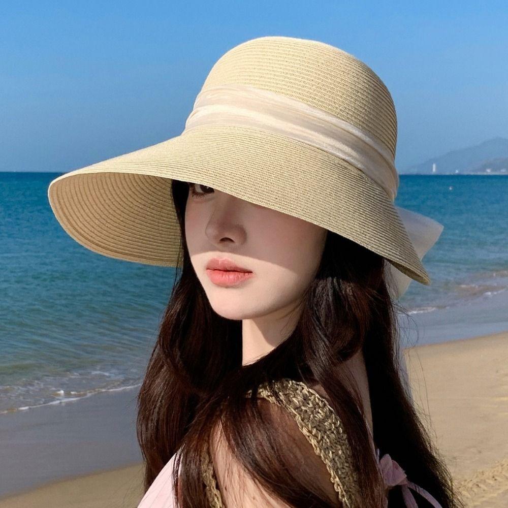 Foldable Straw Weaving Beach Hat UV Protection Woven Straw Hat French Style Straw Sun Hat Summer