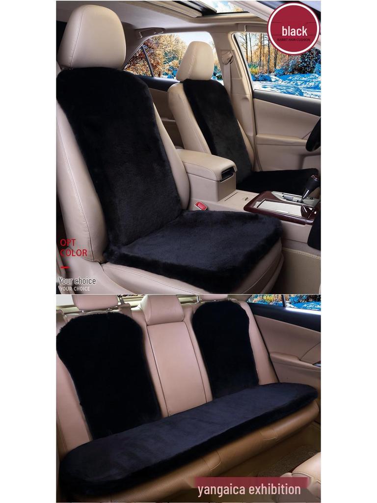Universal Faux Rabbit Fur Winter Car Seat Cushion Set - 3-Piece, Small, Short Plush, No Backrest