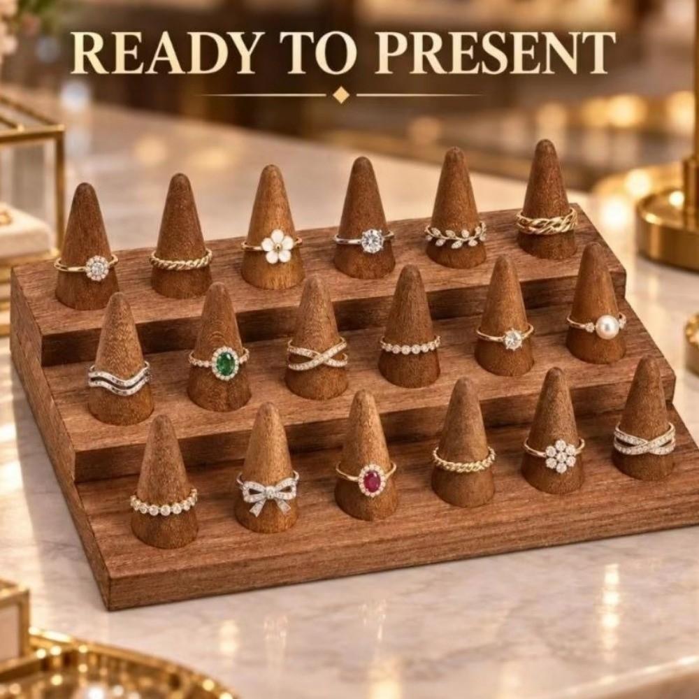 2/3 Tiers Wooden Finger Ring Display Stand 12 /18 Fingers Wooden Display Ring Cone  Dressing Table
