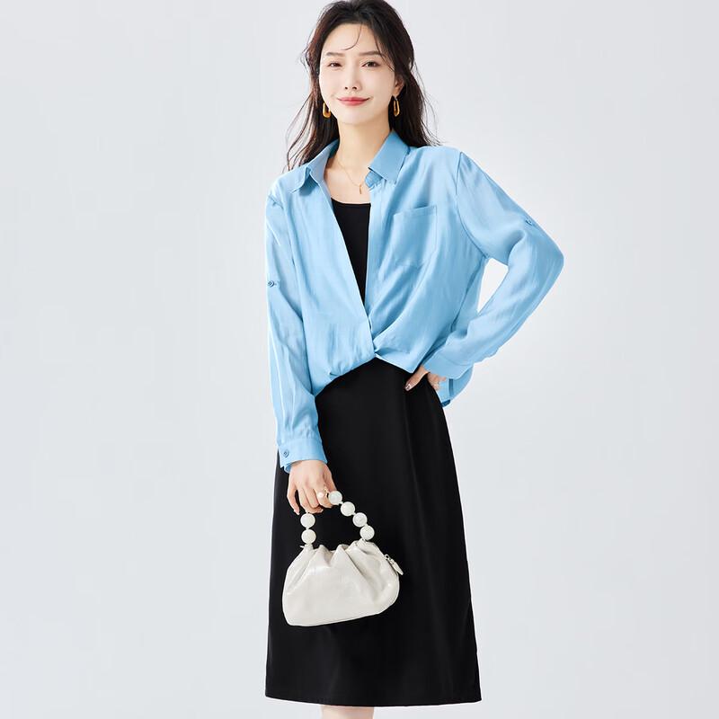 TERRE BLEUE Women s Long Sleeve Shirt Dress Two-Piece Set S